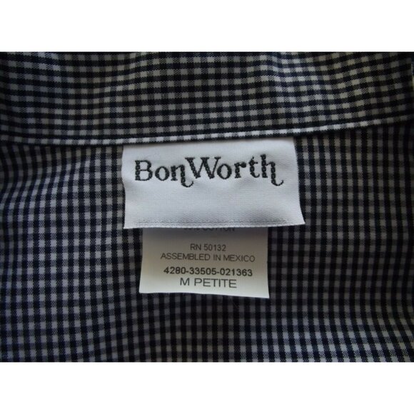 Bon Worth Shirt Size MP Gingham Plaid Button short sleeve top blouse PM m-petite - Picture 6 of 8